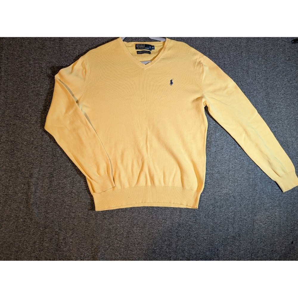 Polo Ralph Lauren Sweater Men's M Yellow Pima Cotton V Neck Preppy Golf Classic - Picture 1 of 9